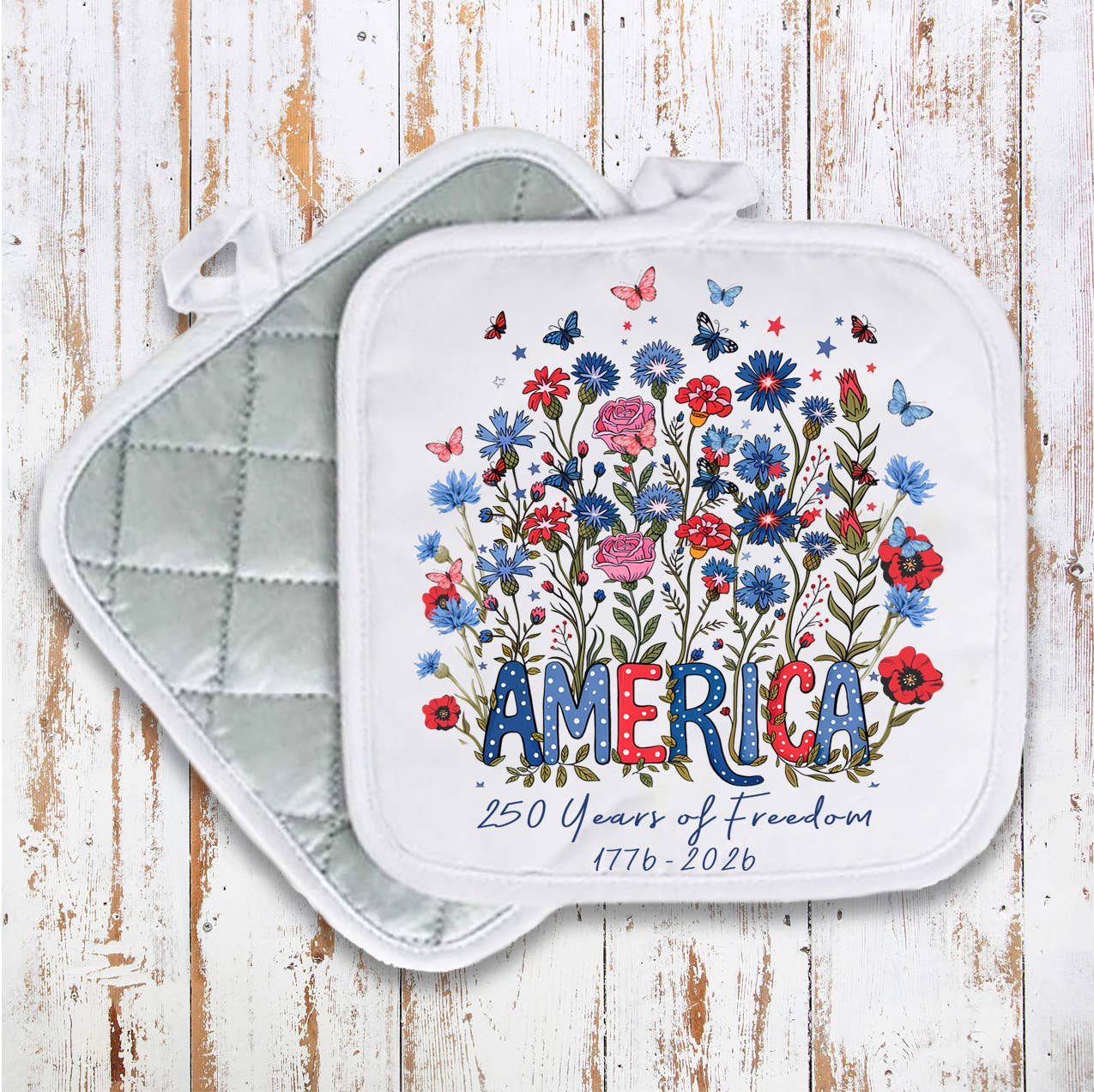 Patriotic Flowers 250 Anniversary America Pot Holder