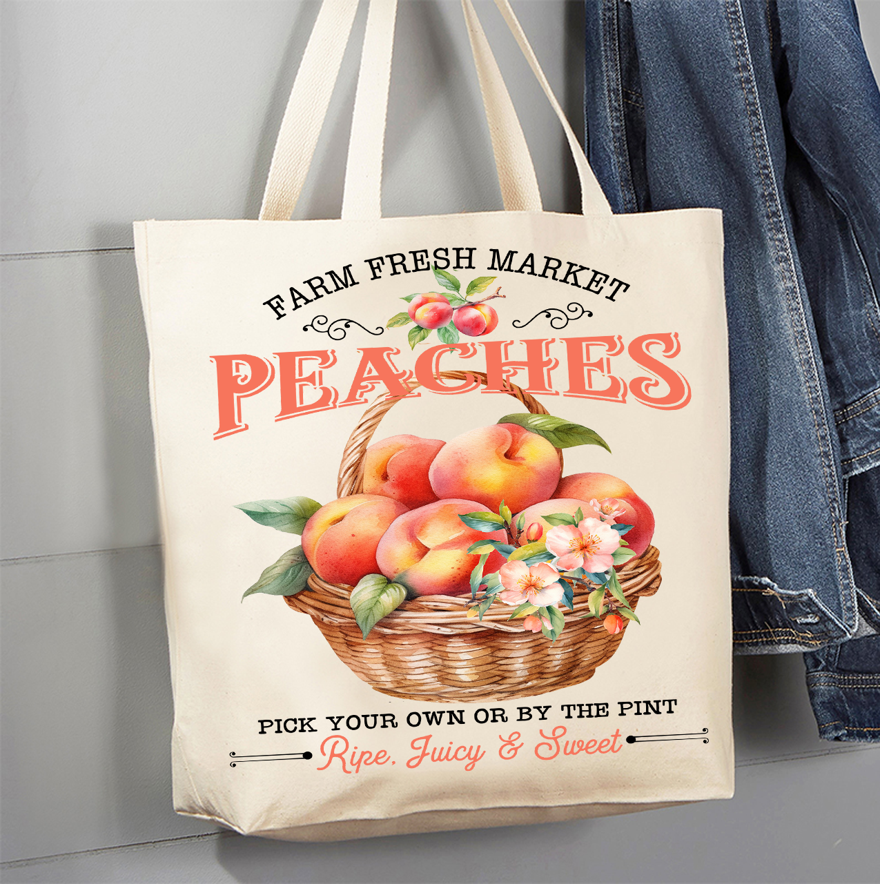 Farm Fresh Peaches Blossoms Canvas Tote Bag