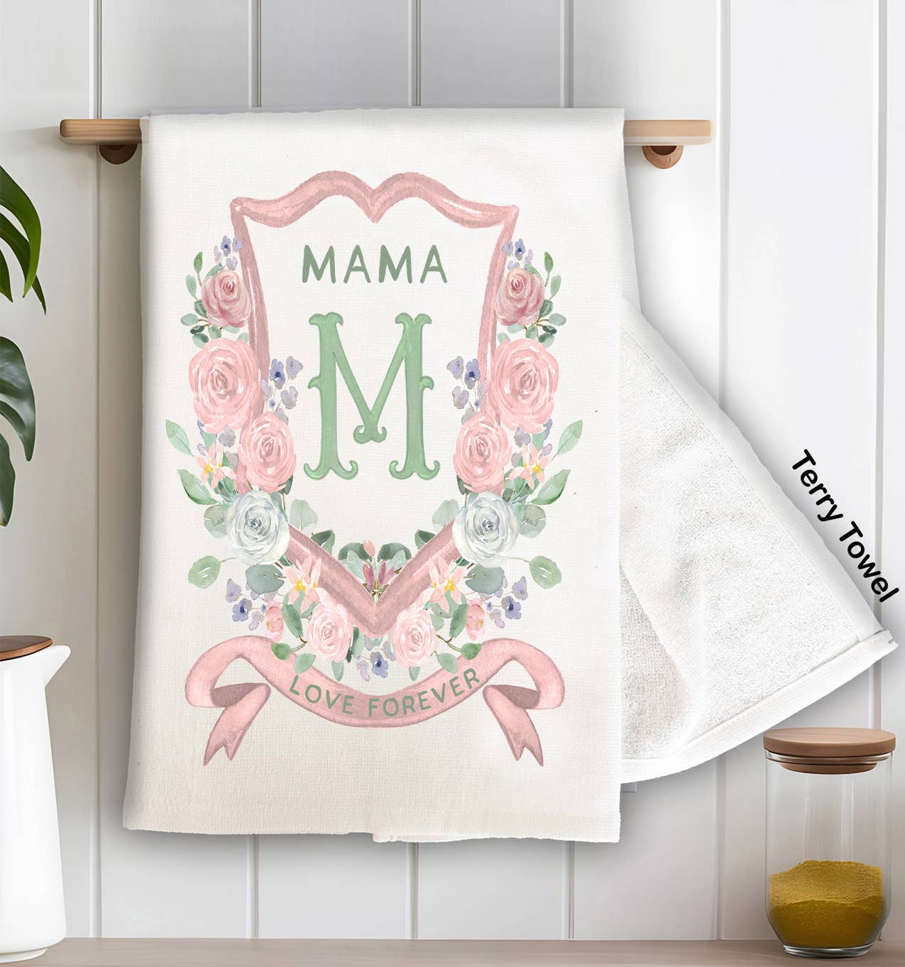 Mother's Day Mama Floral Crest Kitchen Terry Towel