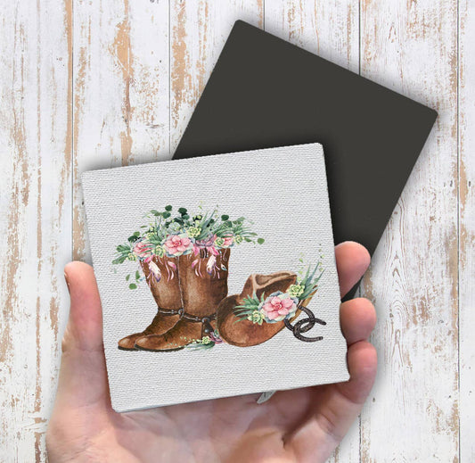 Western Cowboy Boots Flowers Southwestern Magnet Fridge - Sets of 2