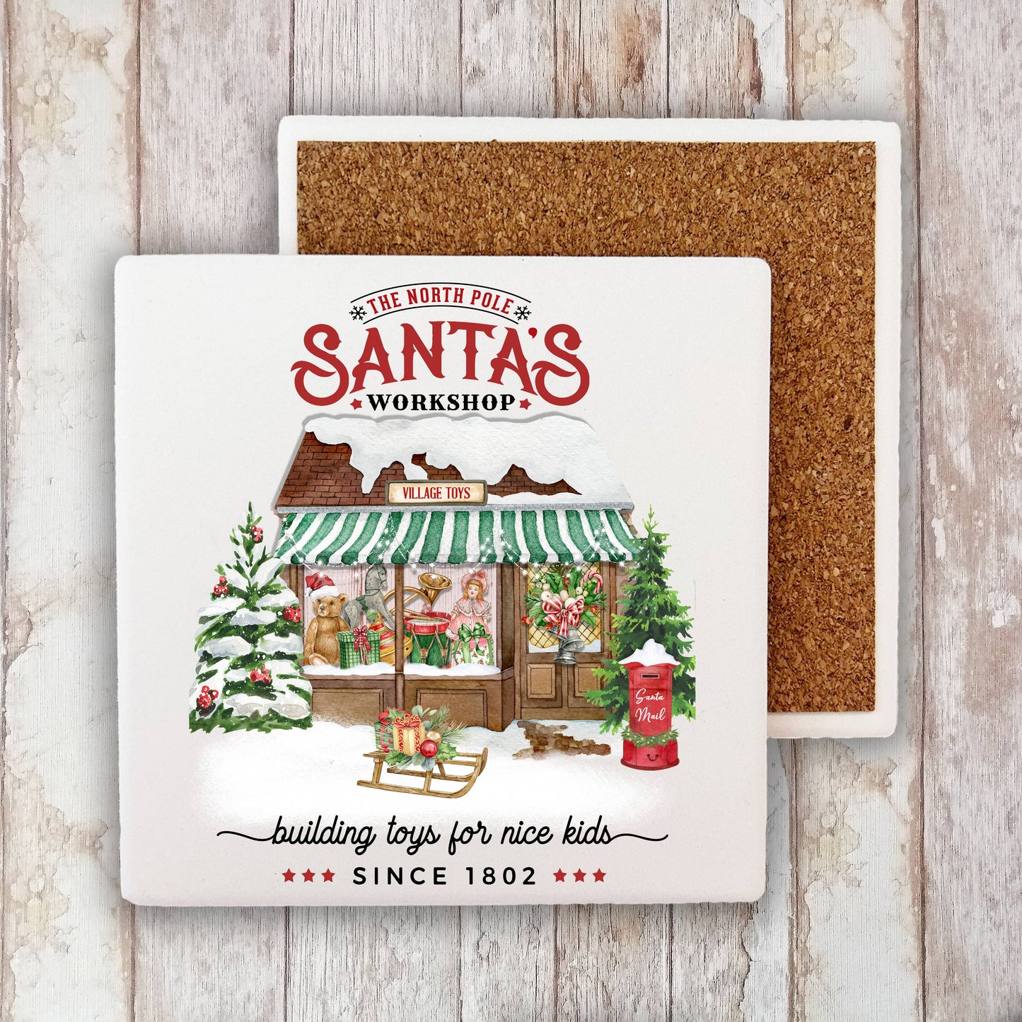 Christmas Santa's Workshop Toys Stone Coaster