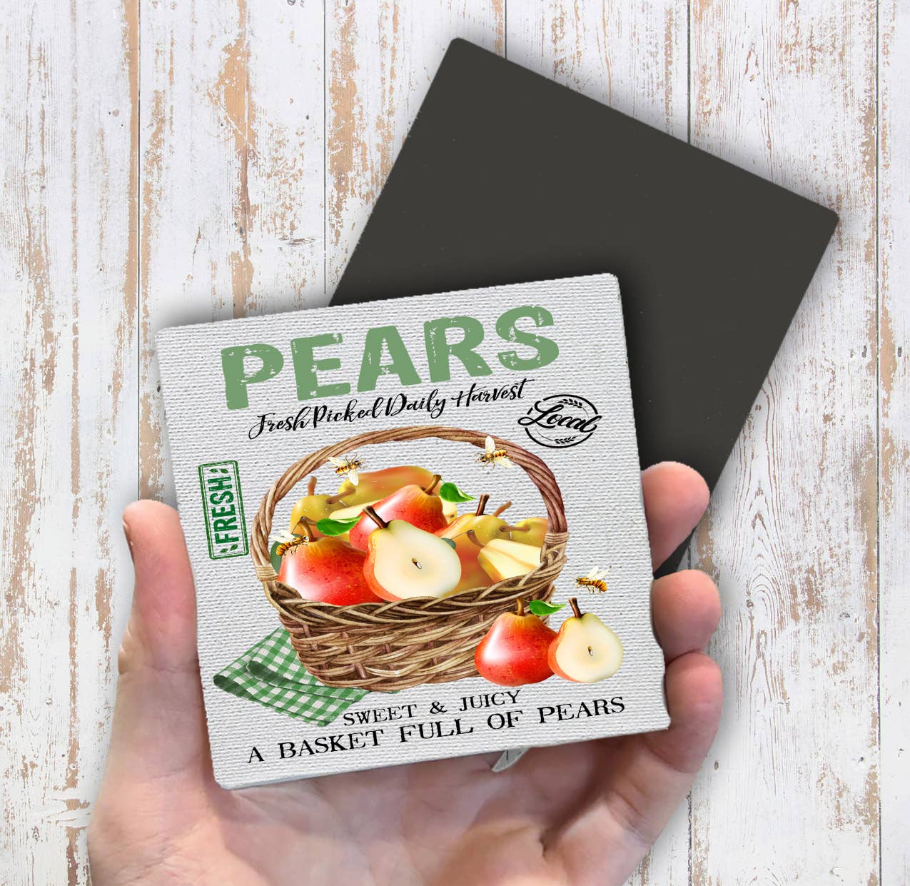 Country Farm Fresh Pears Fruit Magnet Fridge - Sets of 2