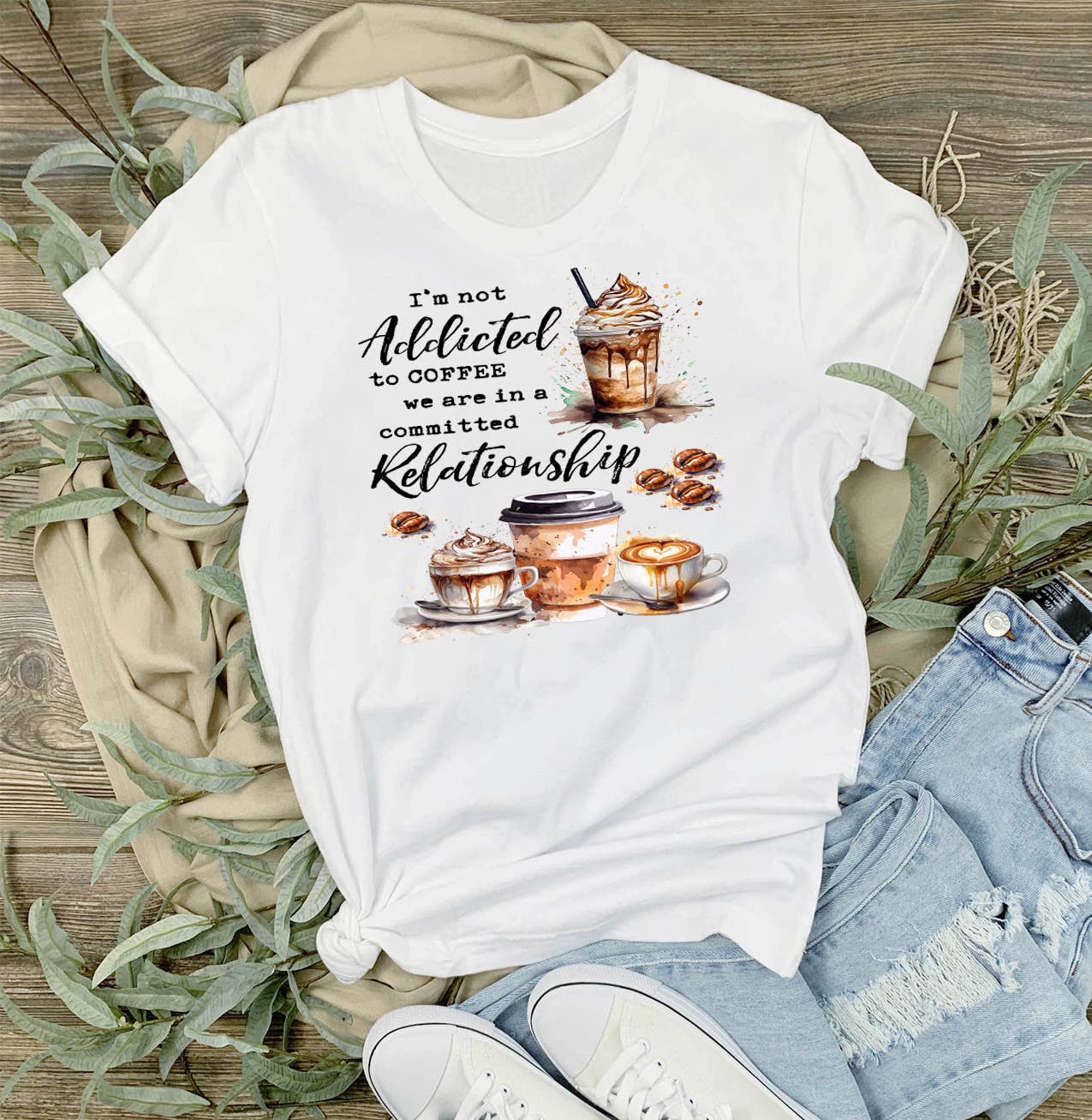 Addicted to Coffee Funning Saying T-Shirt