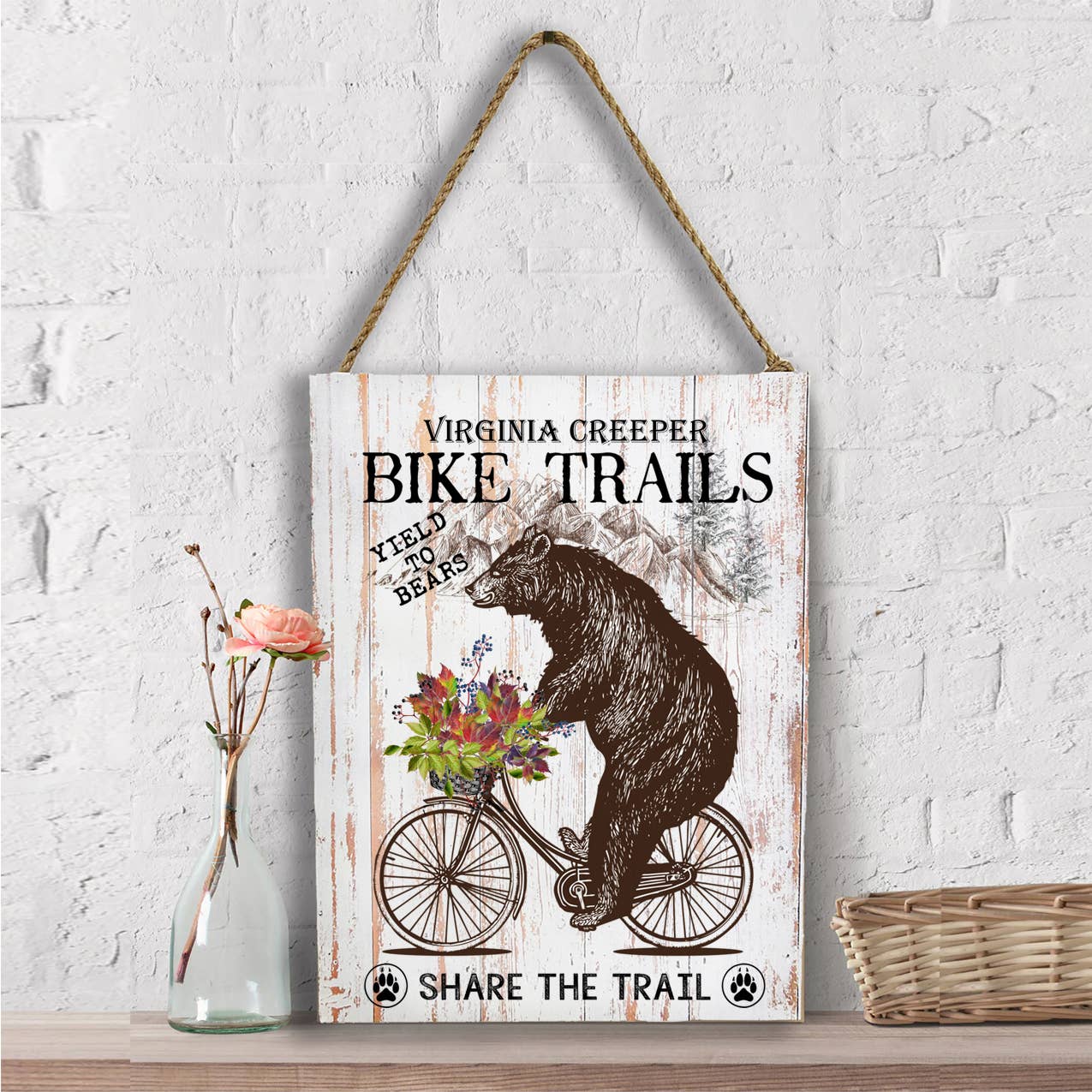 Virginia Creeper Bear on Bicycle Wall Decor