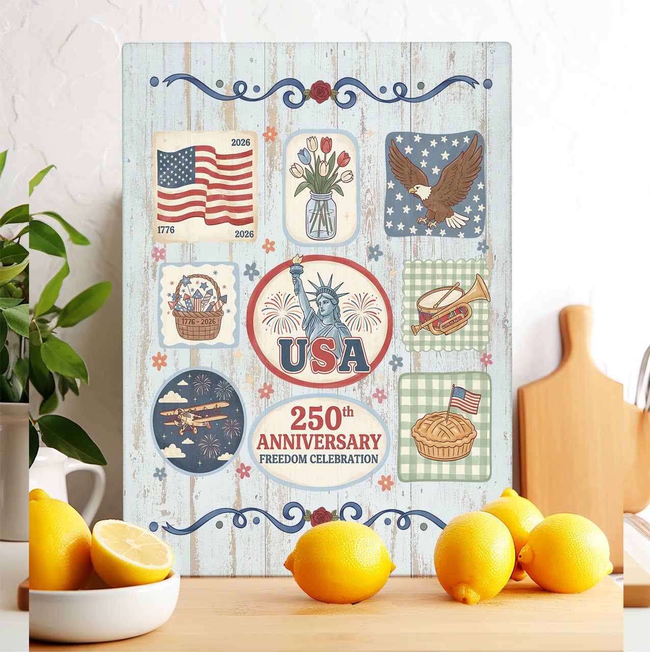 Patriotic USA Bow 250 Anniversary Glass Cutting Board