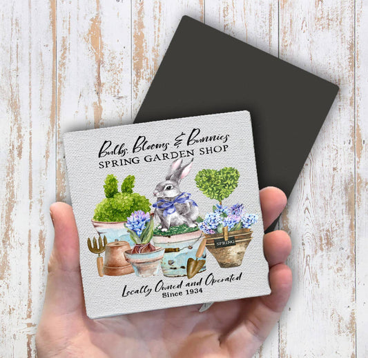 Spring Garden Flowers Bunnies Magnet Fridge - Sets of 2