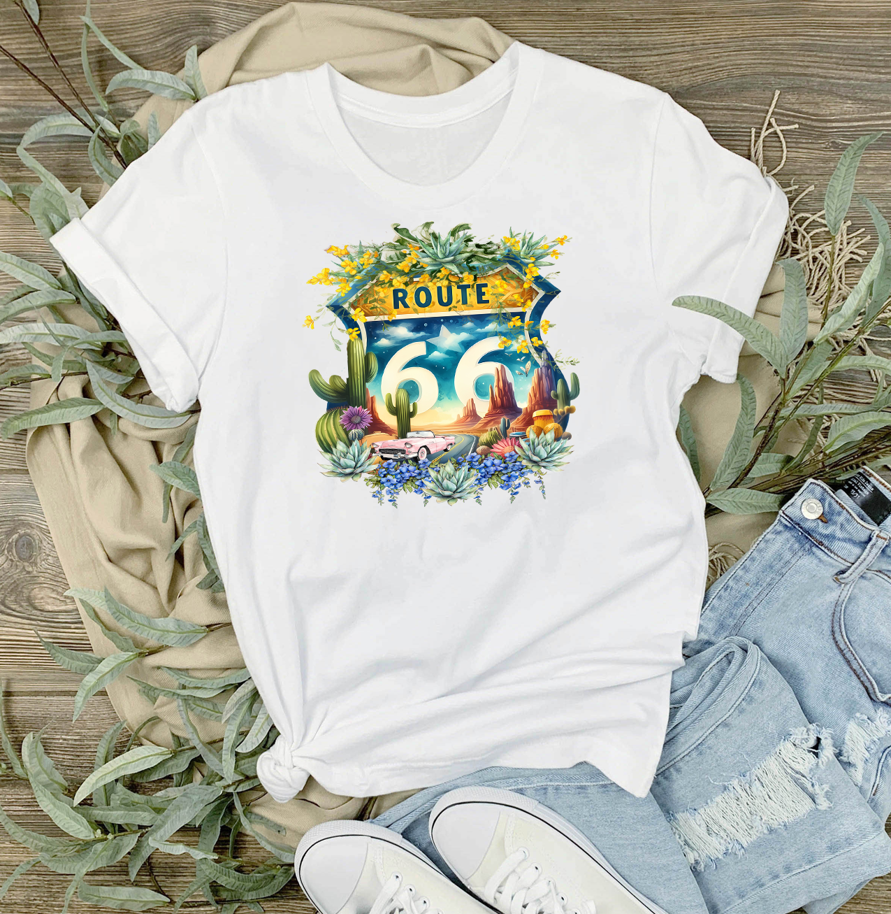 Route 66 Sign Succulents T-Shirt