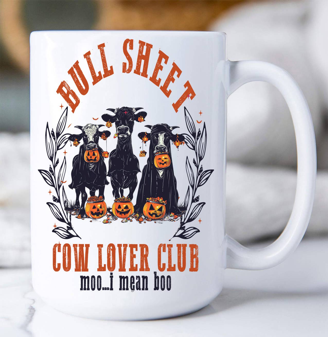 Halloween Bull Sheets Cows Pumpkins Coffee Mug