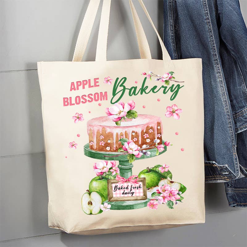 Apple Blossom Bakery Farmhouse Canvas Tote Bag