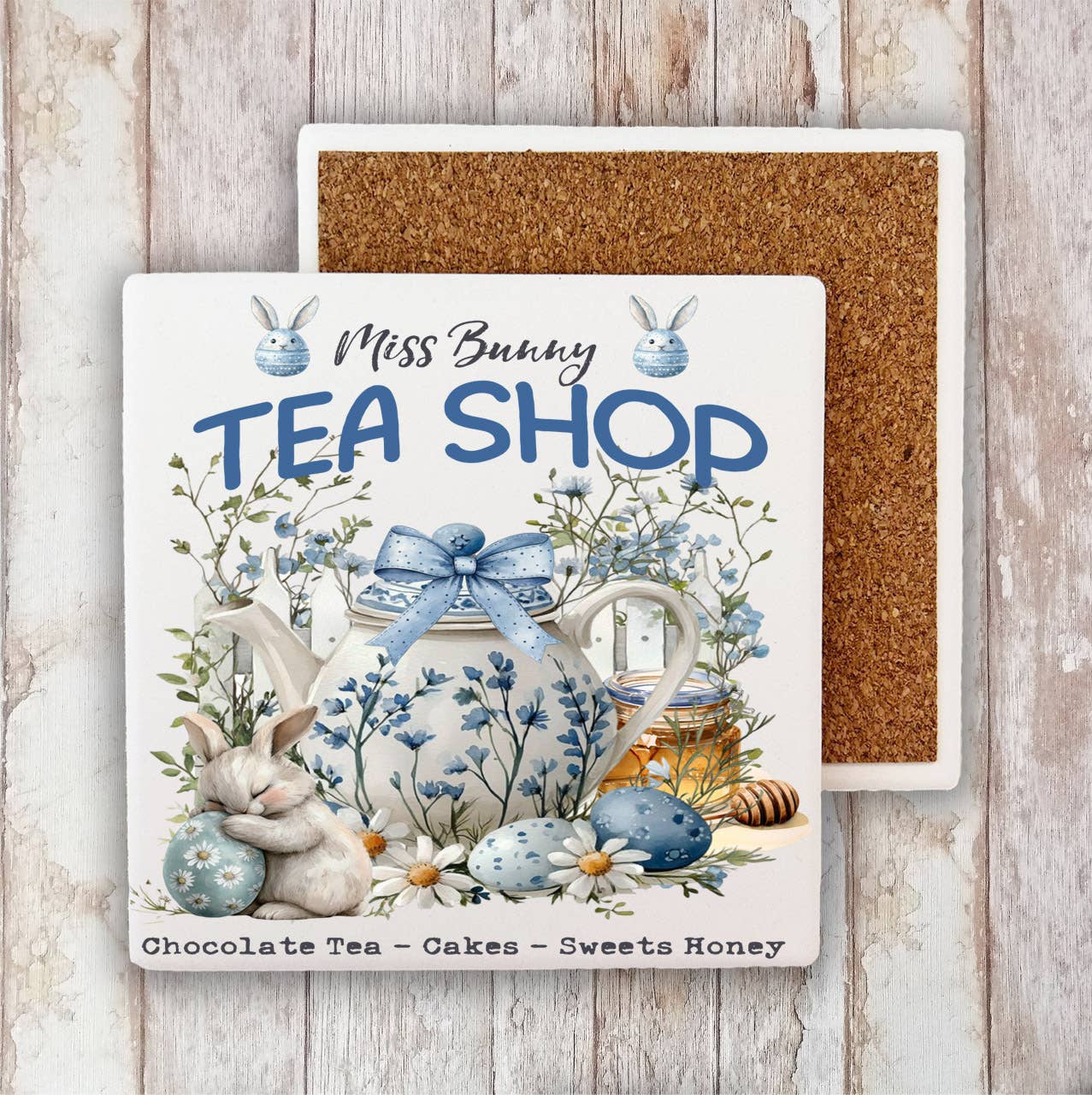Easter Miss Bunny Tea Shop Stone Coaster