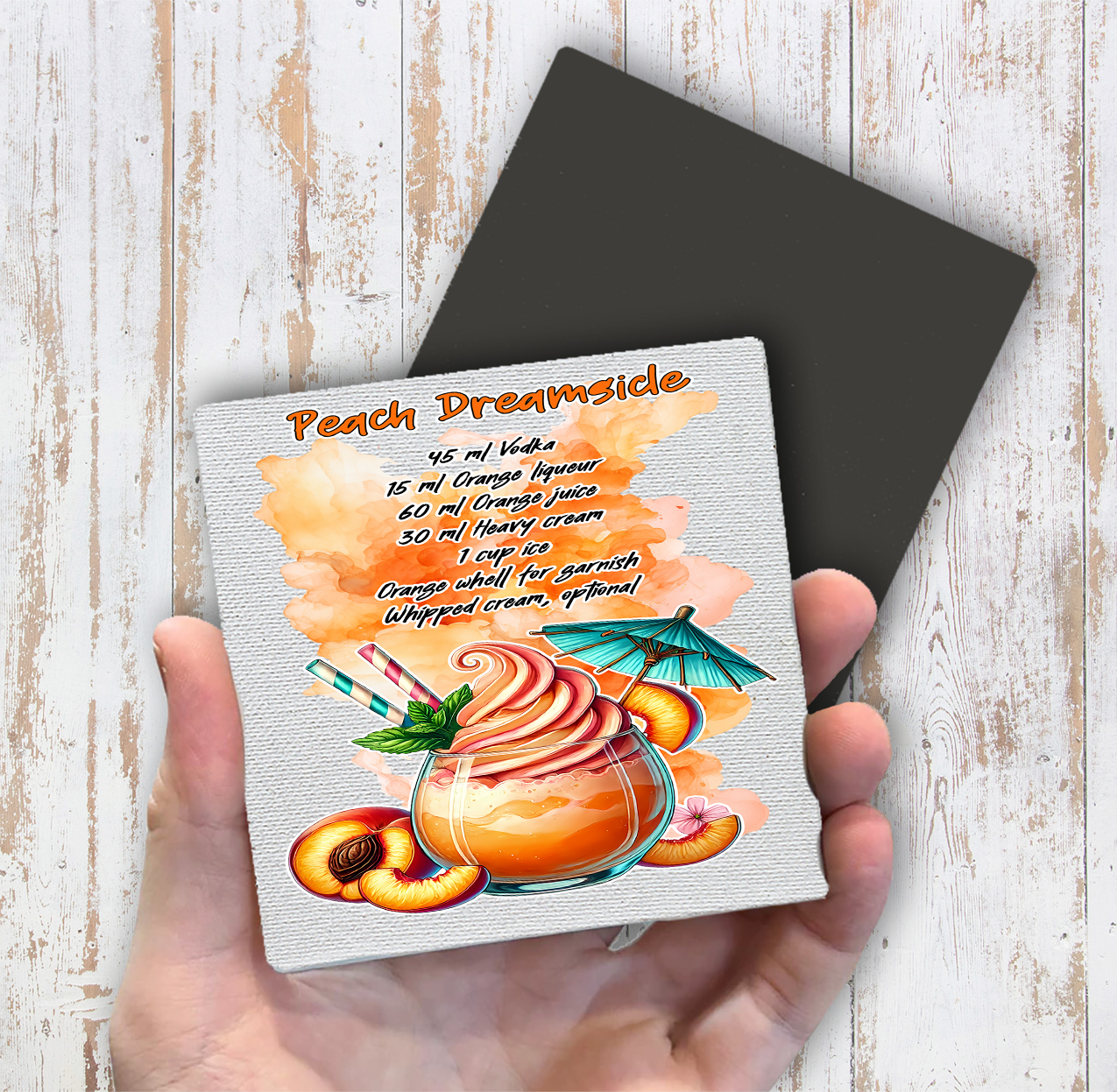 Summer Cocktail Peach Dreamsicle Magnet Fridge (Set of 2)