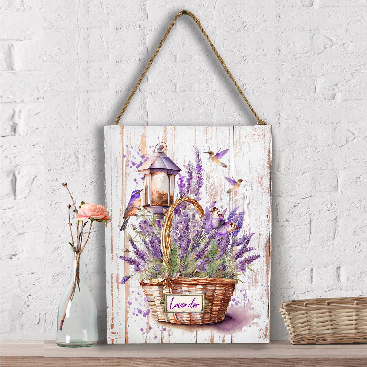 Basket of Lavender Humming Birds Wall Decor