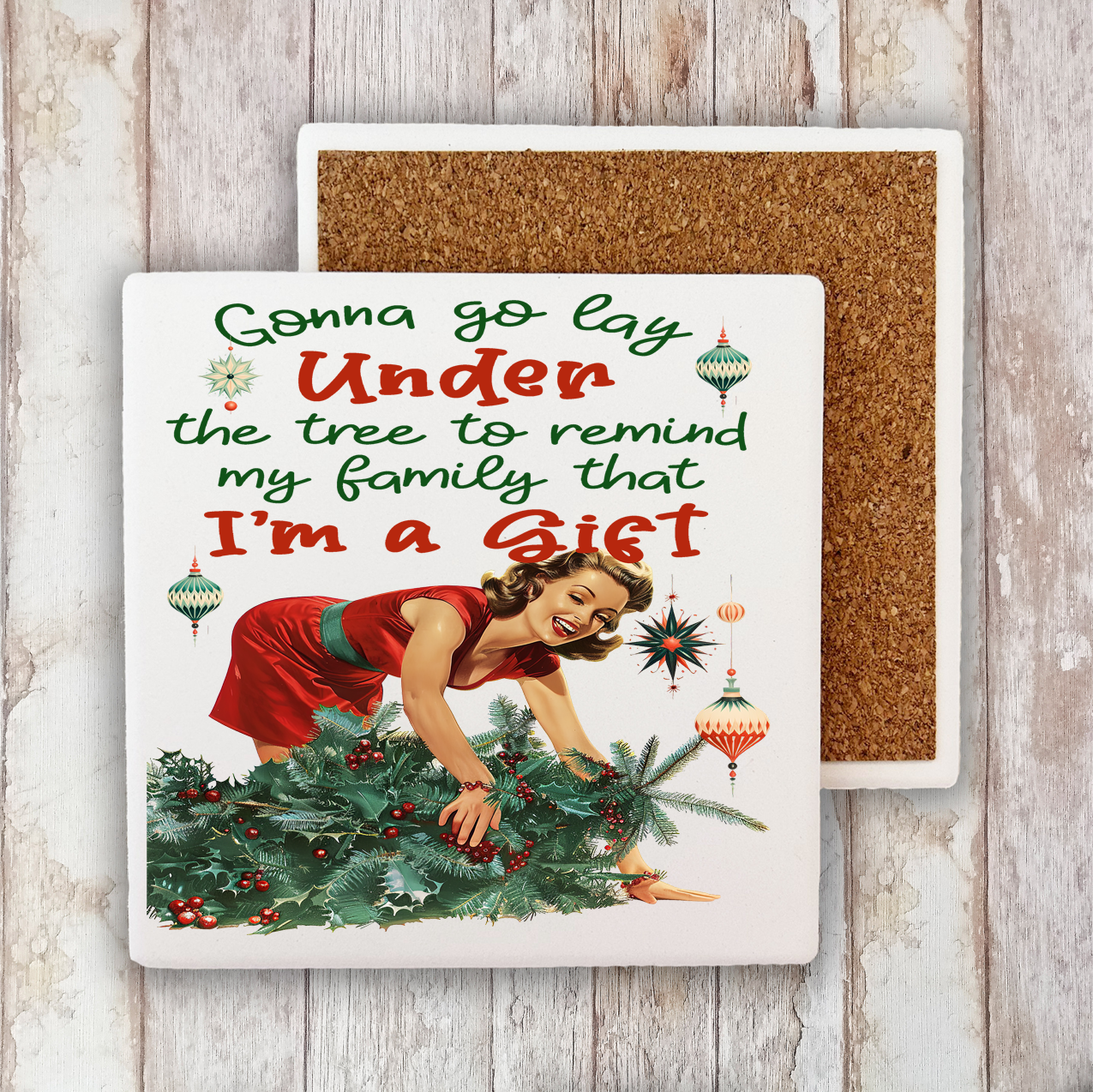 Christmas Funny I am the Gift Stone Coaster (Set of 2)