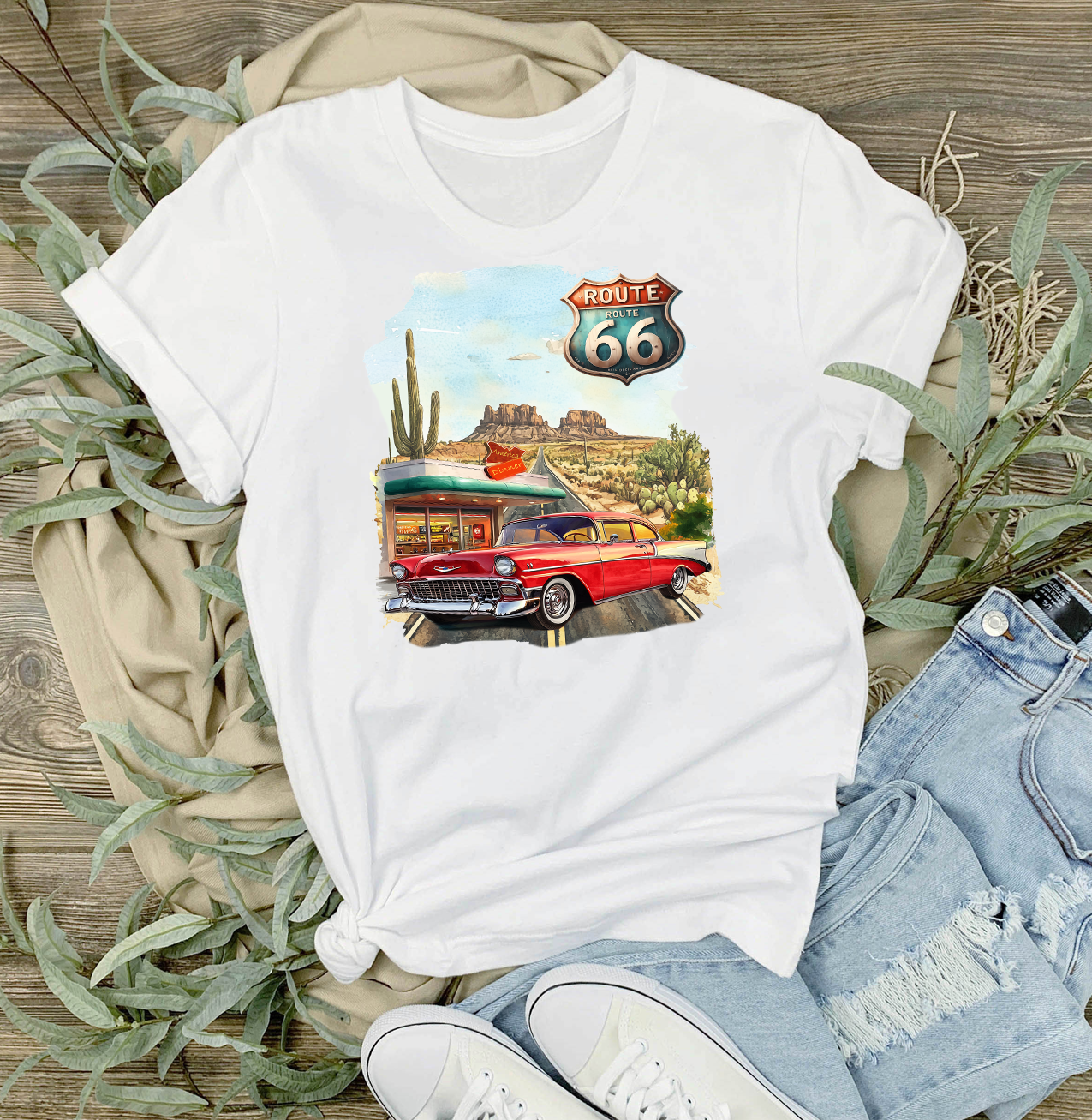 Route 66 Vintage Car Diner T-Shirt