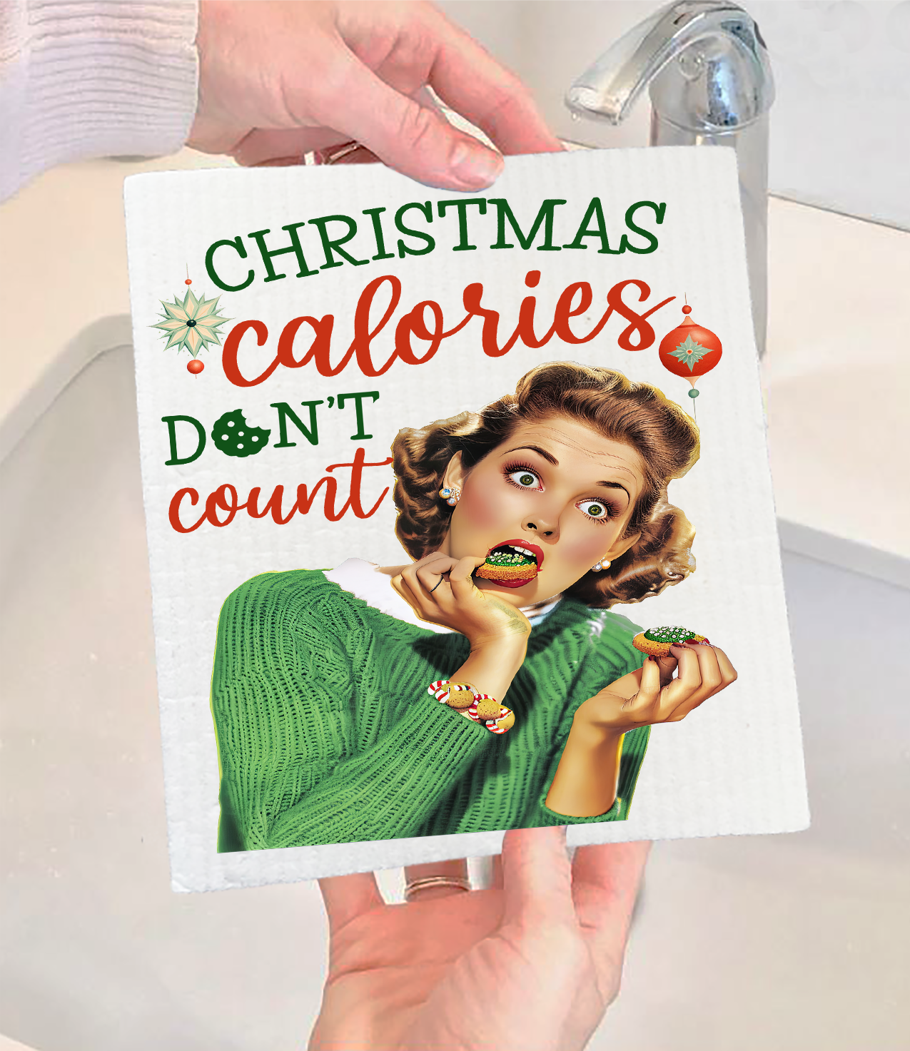 Christmas Funny Calories Don't Count Swedish Discloth (Set of 2)