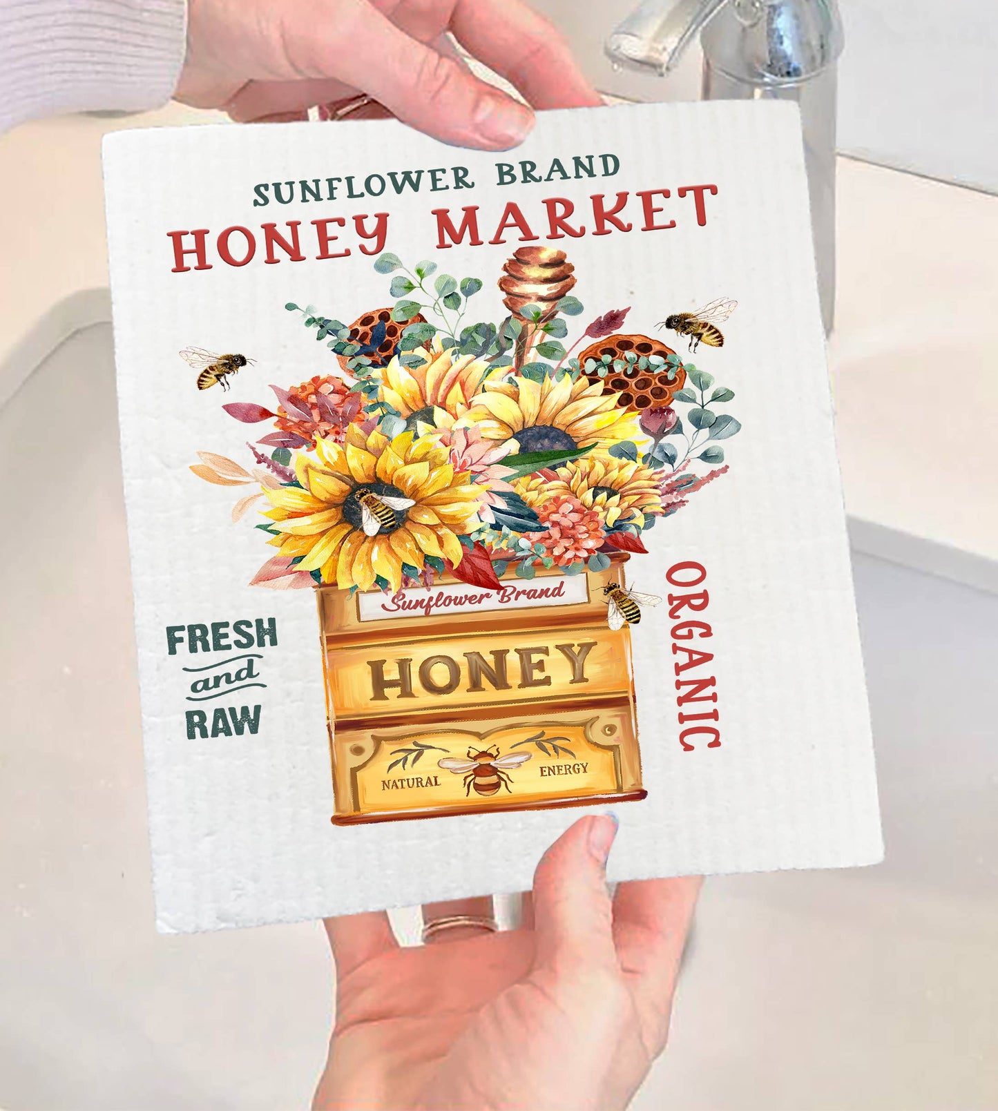 Modern Farmhouse Honey Market Bees Swedish Dishcloth-Set of 2