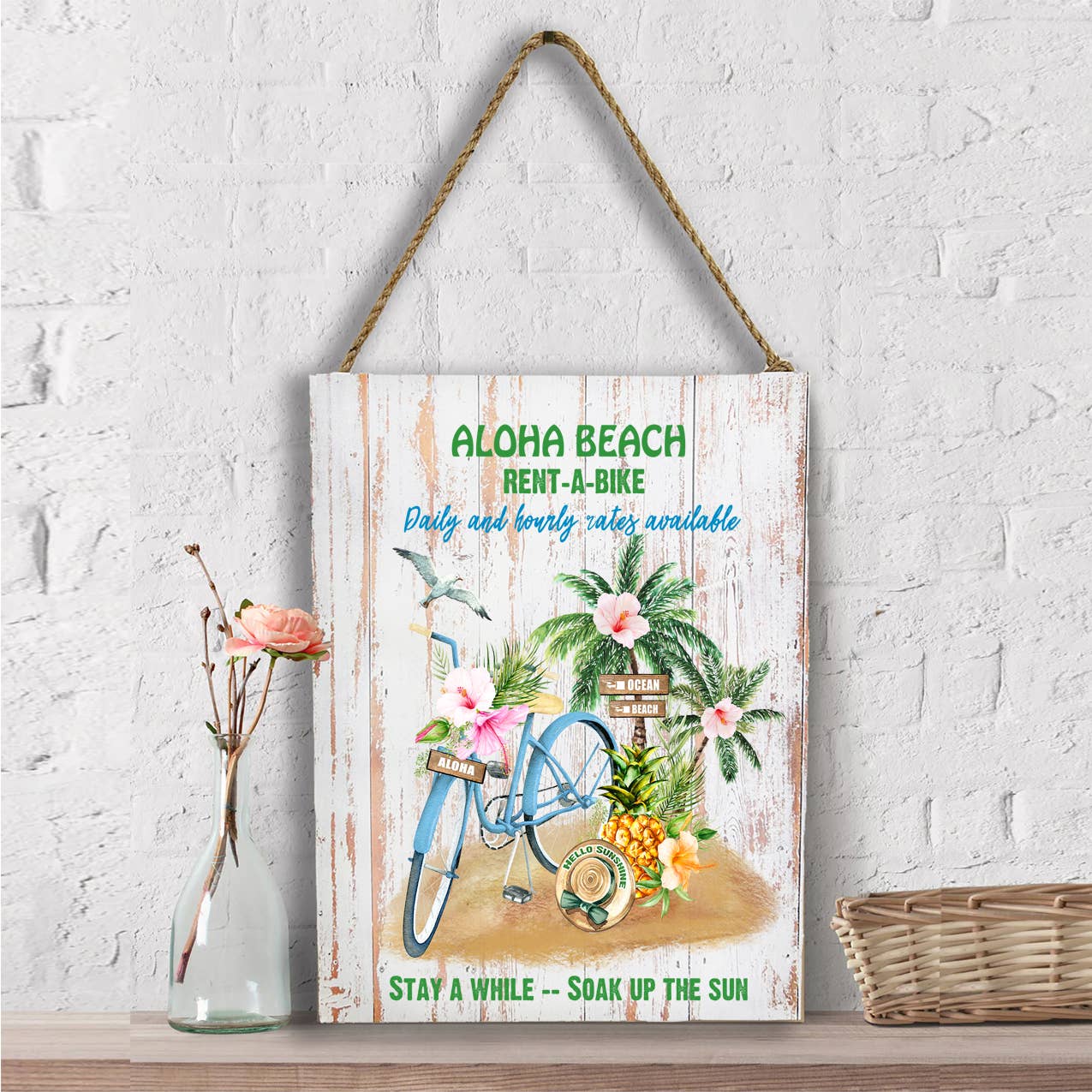 Aloha Beach Ocean Rent A bike Wall Decor