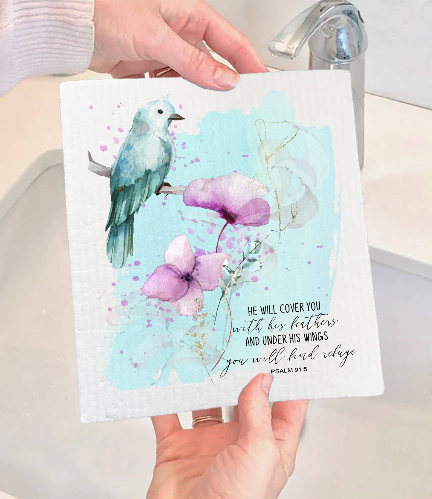 Set of 2 - Spiritual He will Cover You God SWEDISH DISH CLOTH