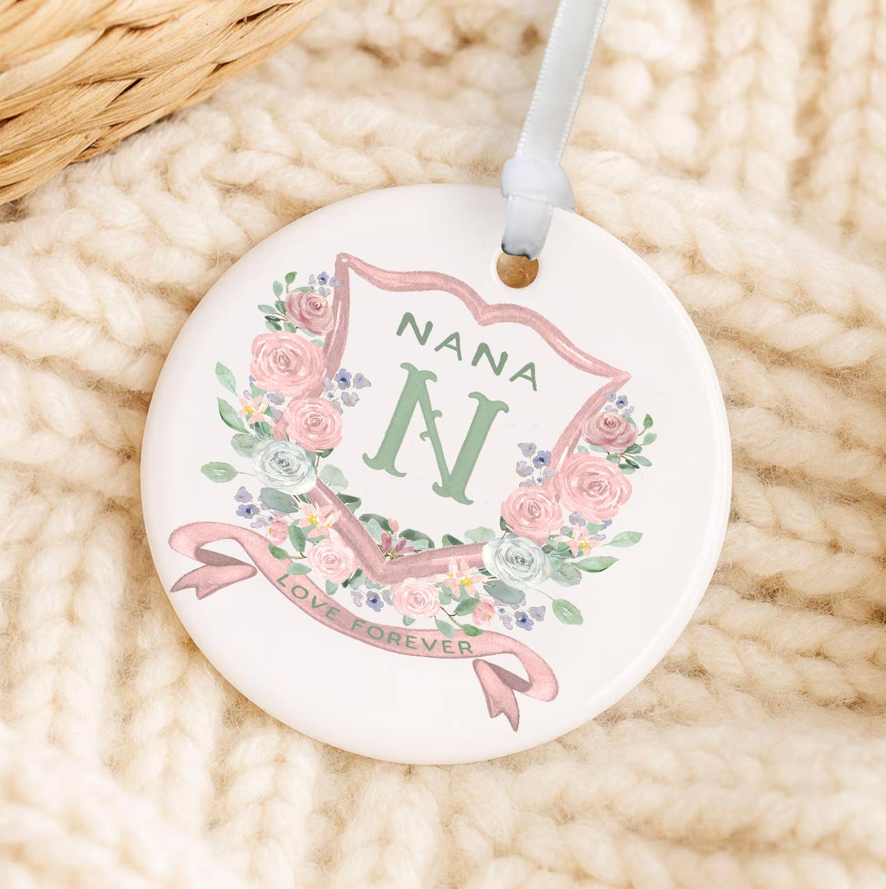 Mother's Day Nana Floral Crest Ornament