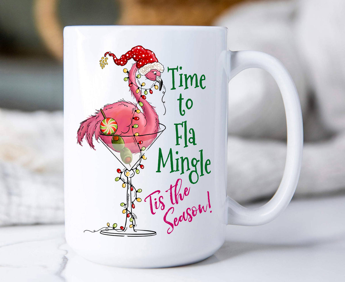 Christmas Flamingo Fla Mingle Coffee Mugs