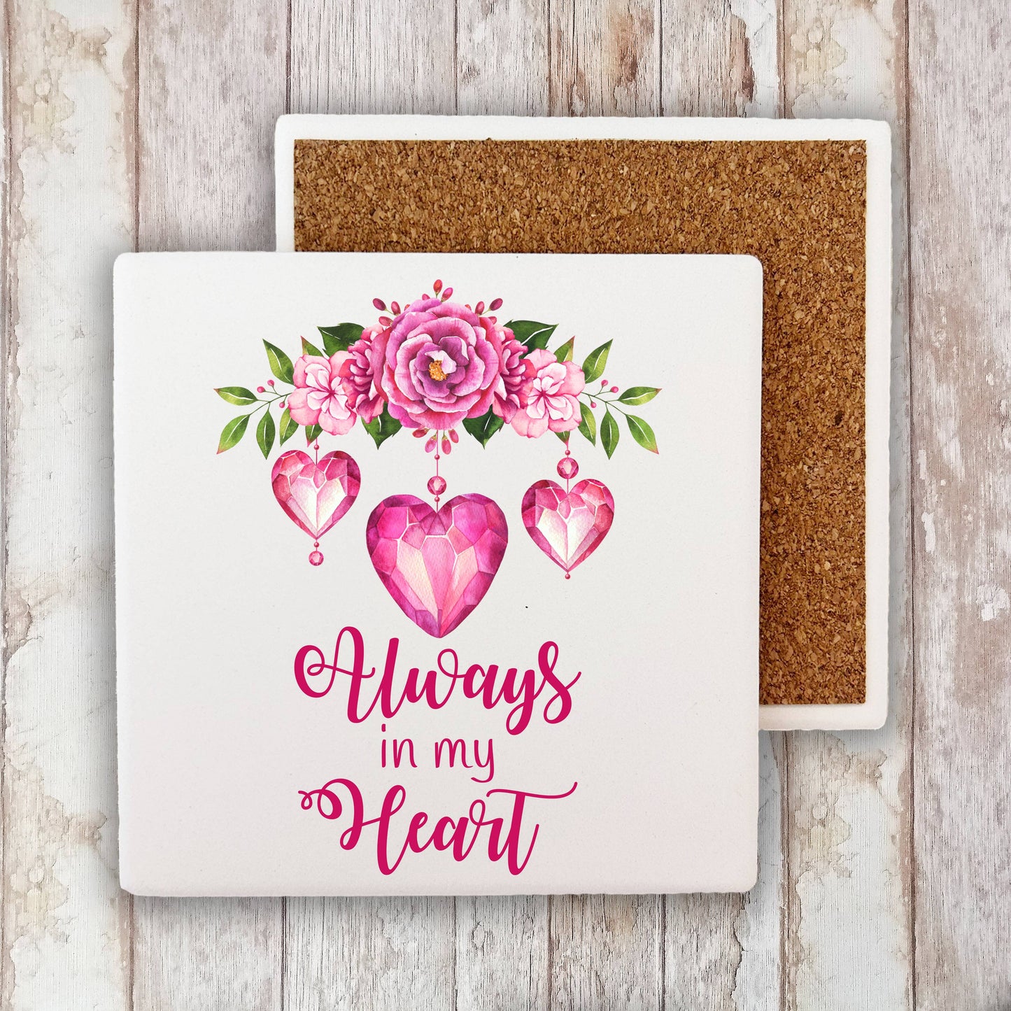 Valentine Always in my Heart Flour Sack Stone Coaster