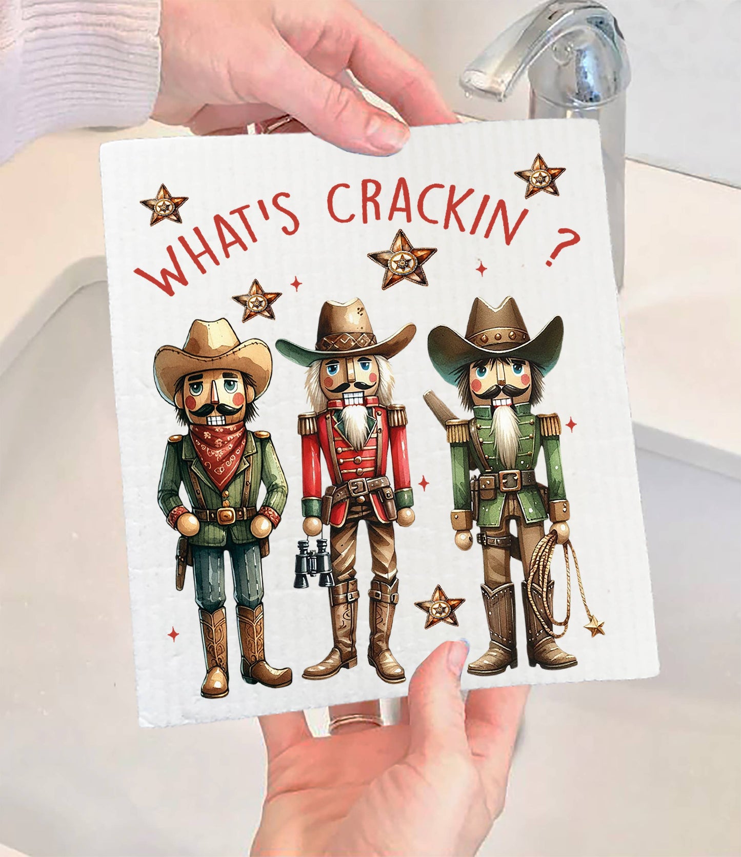 Christmas Western Cowboy Nutcrackers Swedish Dishcloth (Set of 2)