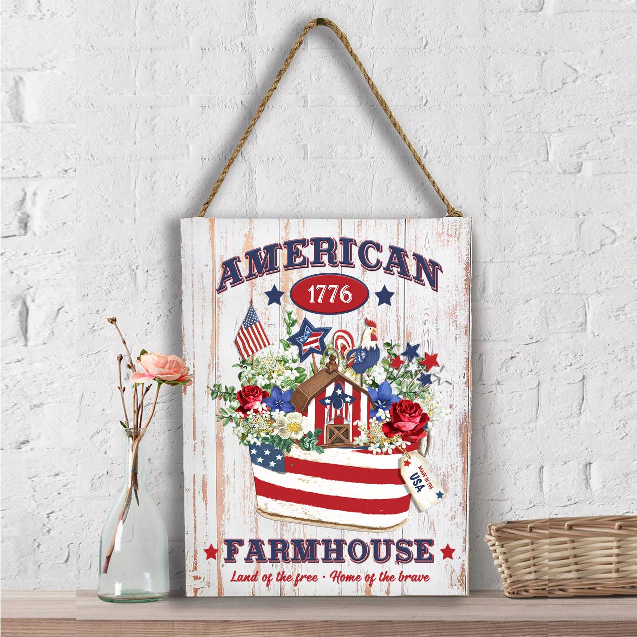 American Patriotic Farmhouse Flowers Wall Decor
