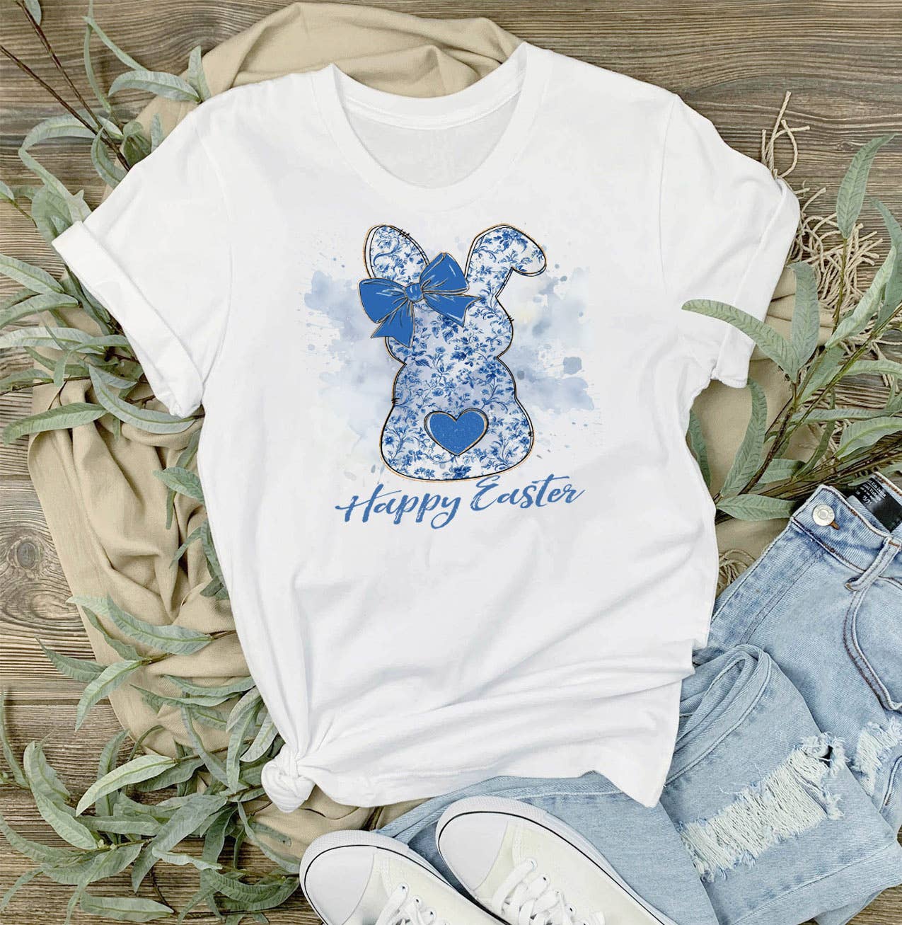 Easter Blue and White Bunny T-Shirt