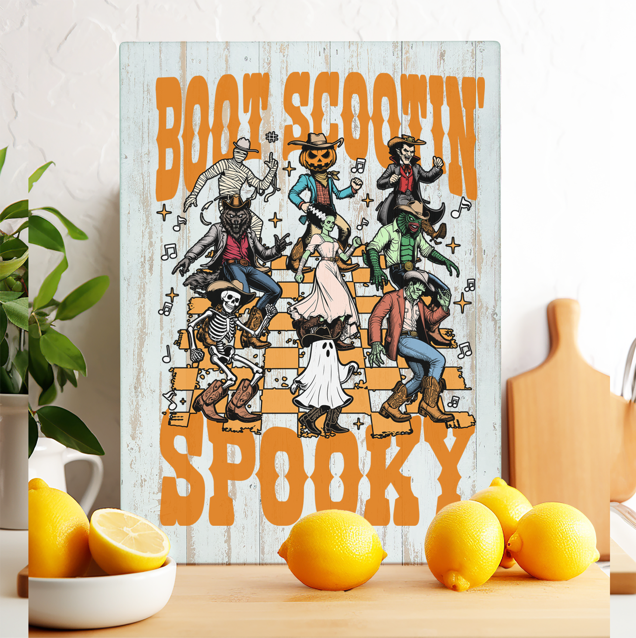 Glass Cutting Board Halloween Boot Scootin Spooky