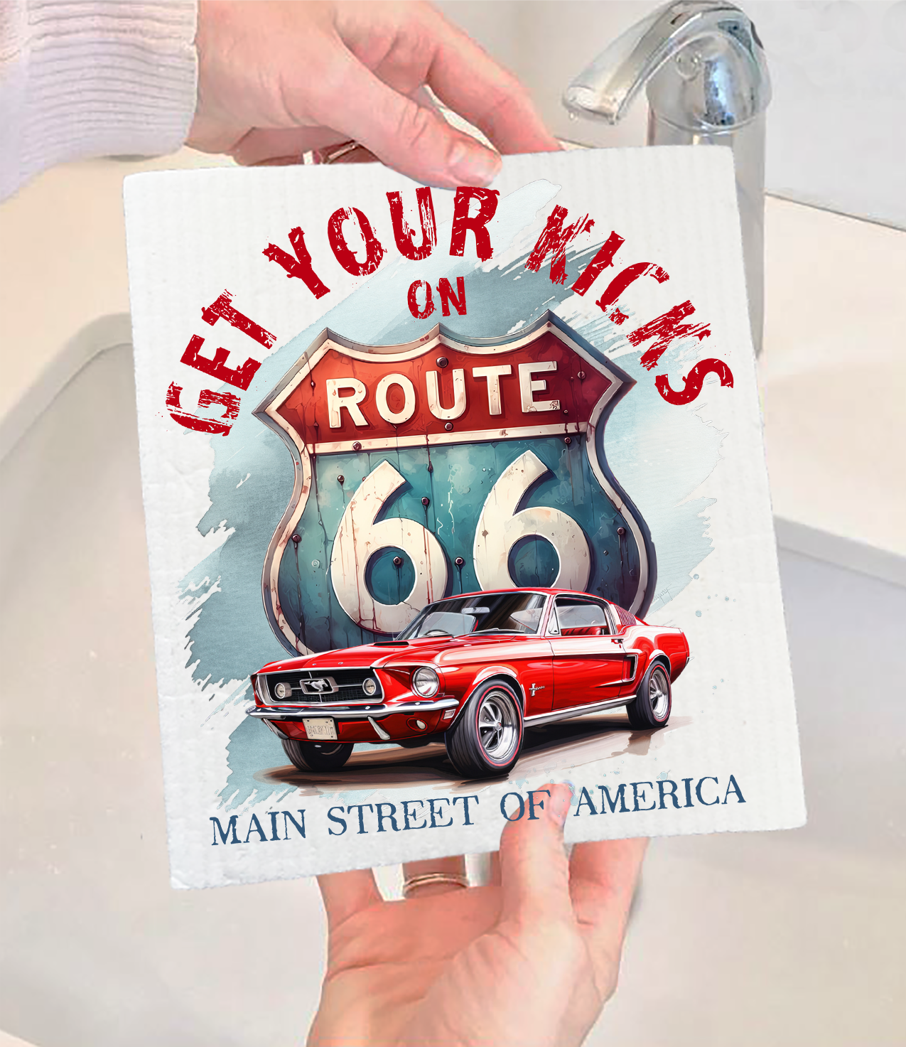 Route 66 Get your Kicks Mustang Swedish Dishcloth (Set of 2)