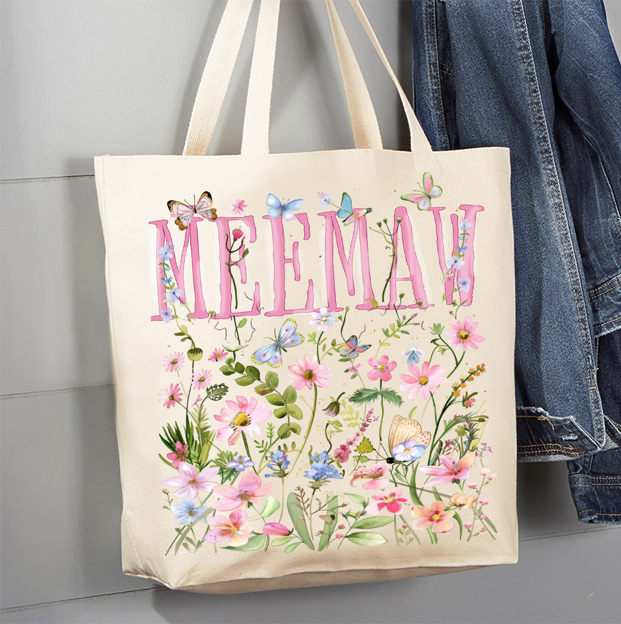 Mother's Day Wild Flowers Meemaw Canvas Tote Bag