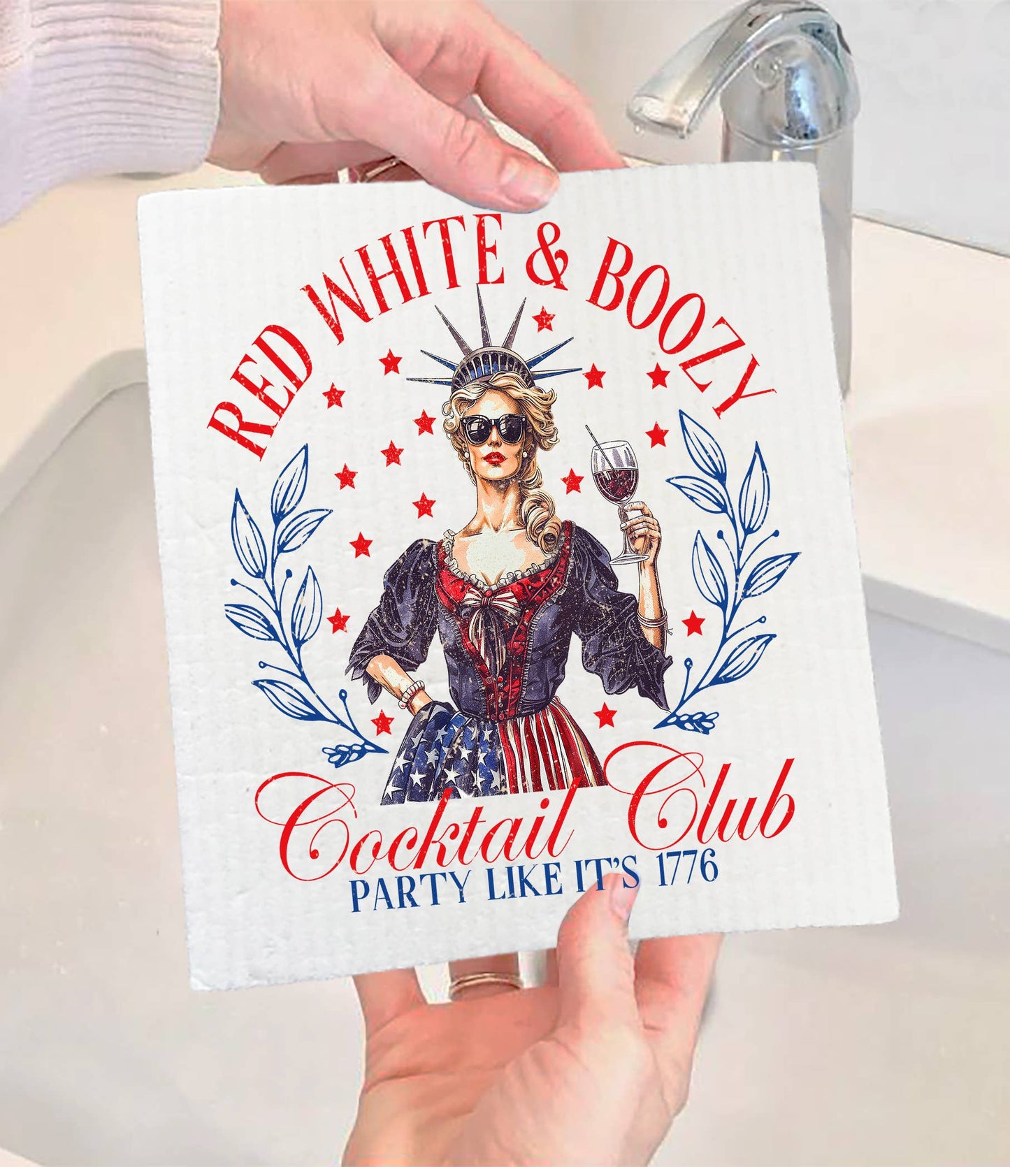 4th of July Red White & Boozy Patriotic SWEDISH DISH CLOTH-Sets of 2