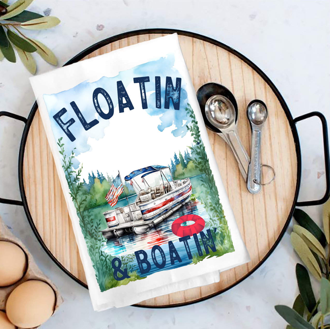 Floating and Boating on the Lake Tea Towel