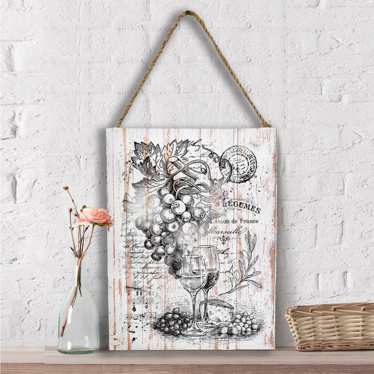 Vintage Shabby Wine and Grapes Wall Decor