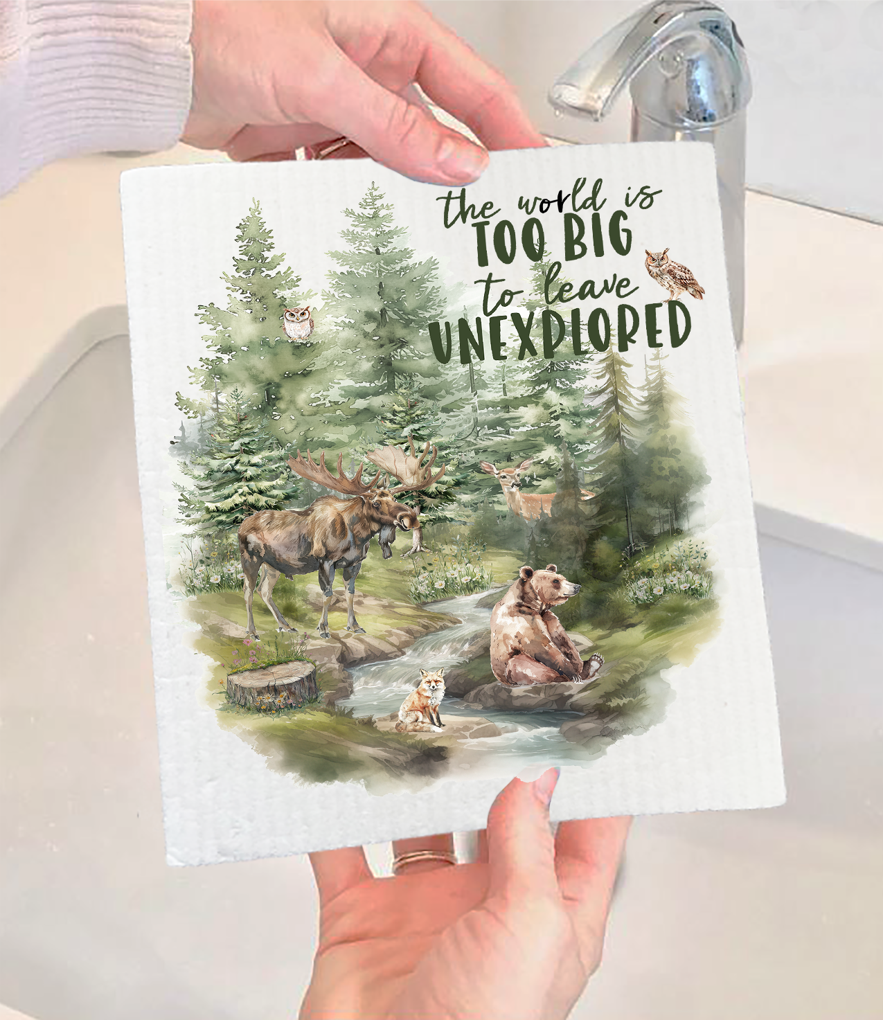 Life beautiful Adventure Woodland Animals Swedish Dishcloth (Set of 2)