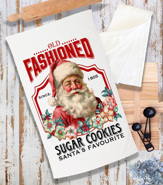 Old Fashion Christmas Santa Cookies  Terry Towel