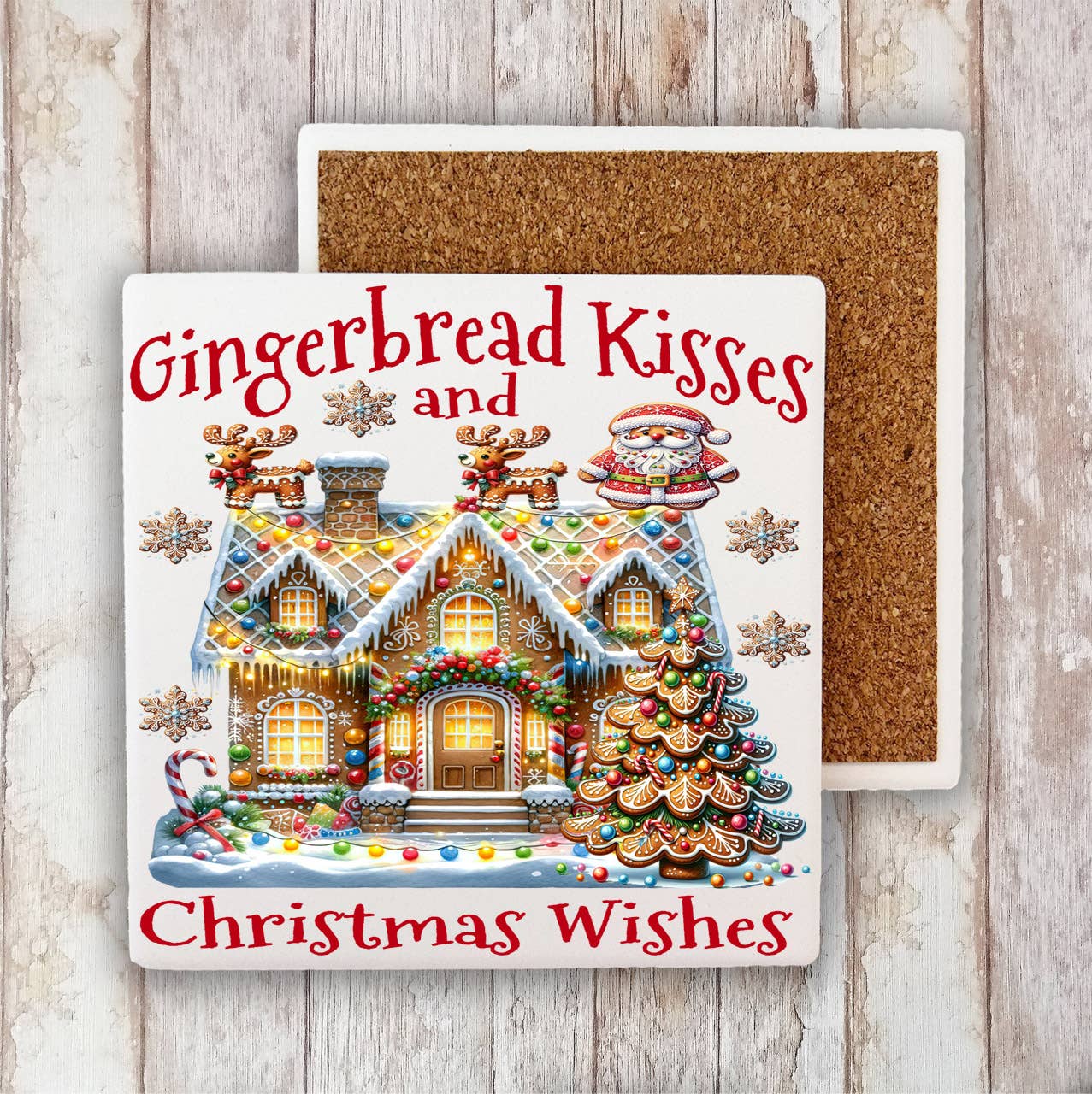 Christmas Gingerbread Kisses House Stone Coaster (Set of 2)