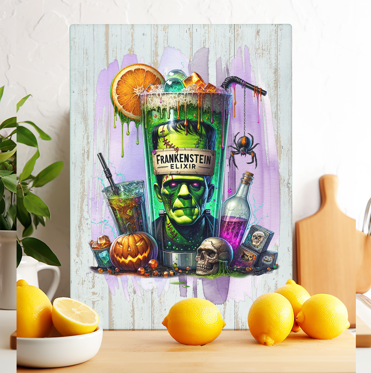 Glass Cutting Board Halloween Frankenstein Elixir
