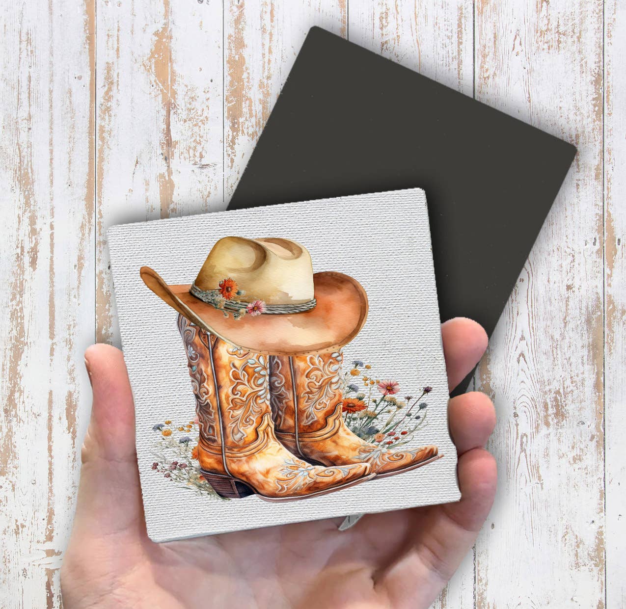 Western Cowboy Boots Country Flowers Magnet Fridge - Sets of 2