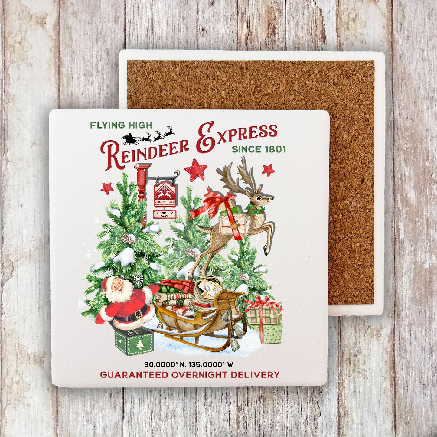 Christmas Reindeer Express Stone Coaster