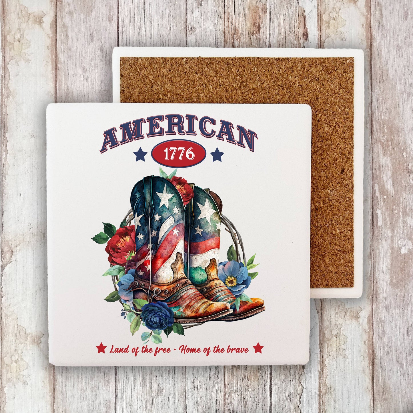 American Patriotic Western Cowboy Boots Stone Coaster