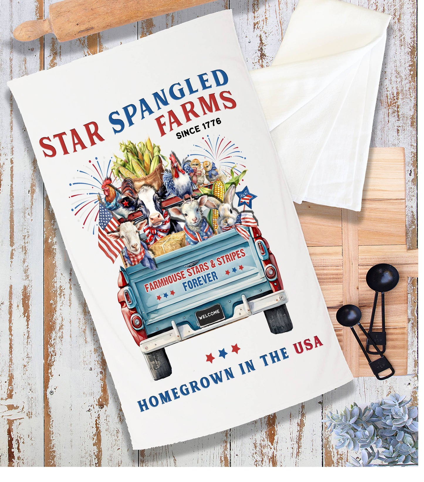 Country 4th of July Patriotic Farm Animals Terry Towel