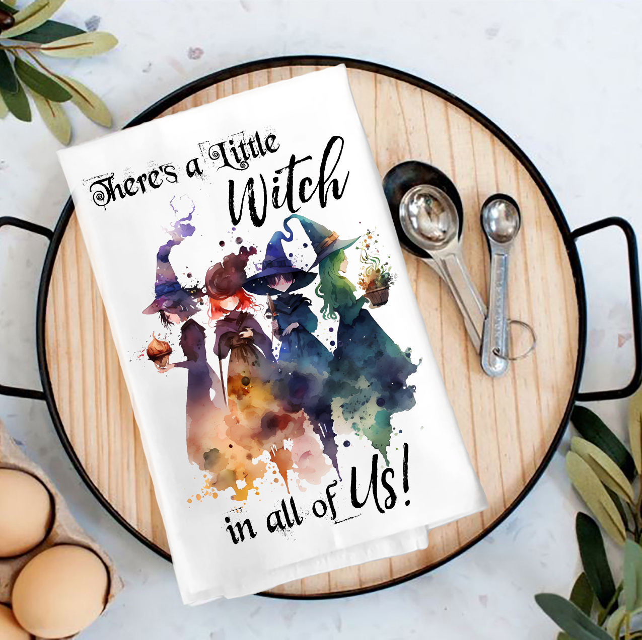 Halloween There's a Little Witch in Us Tea Towel