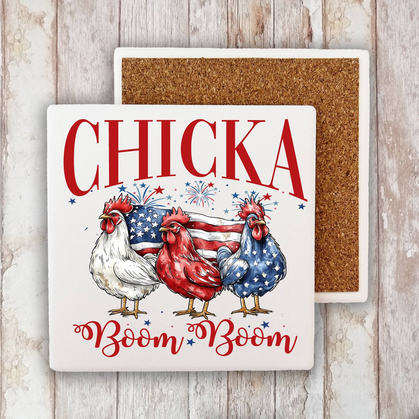 Patriotic Chicka Boom Boom Stone Coaster (Set of 2)