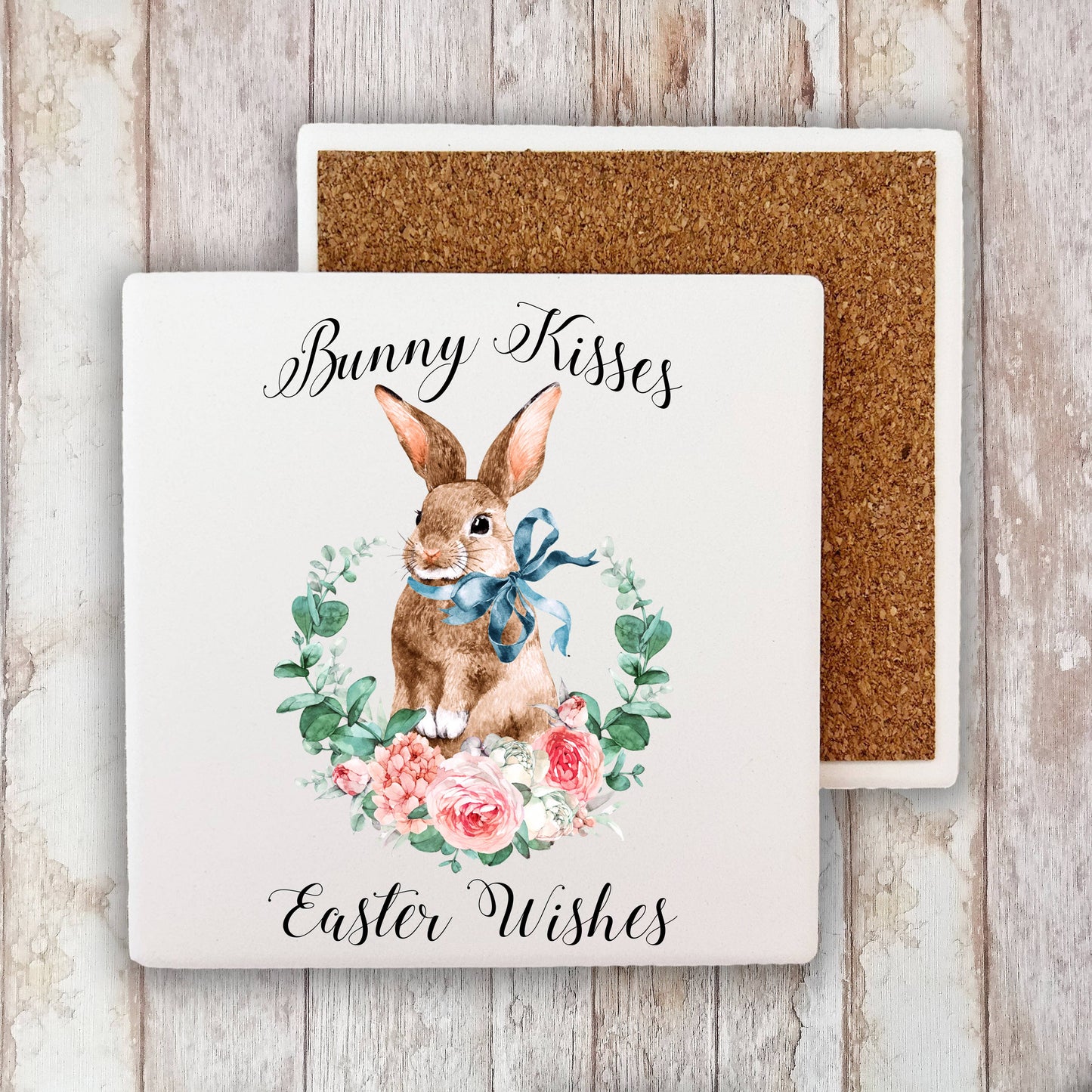 Bunny Kisses Easter Wishes Stone Coaster