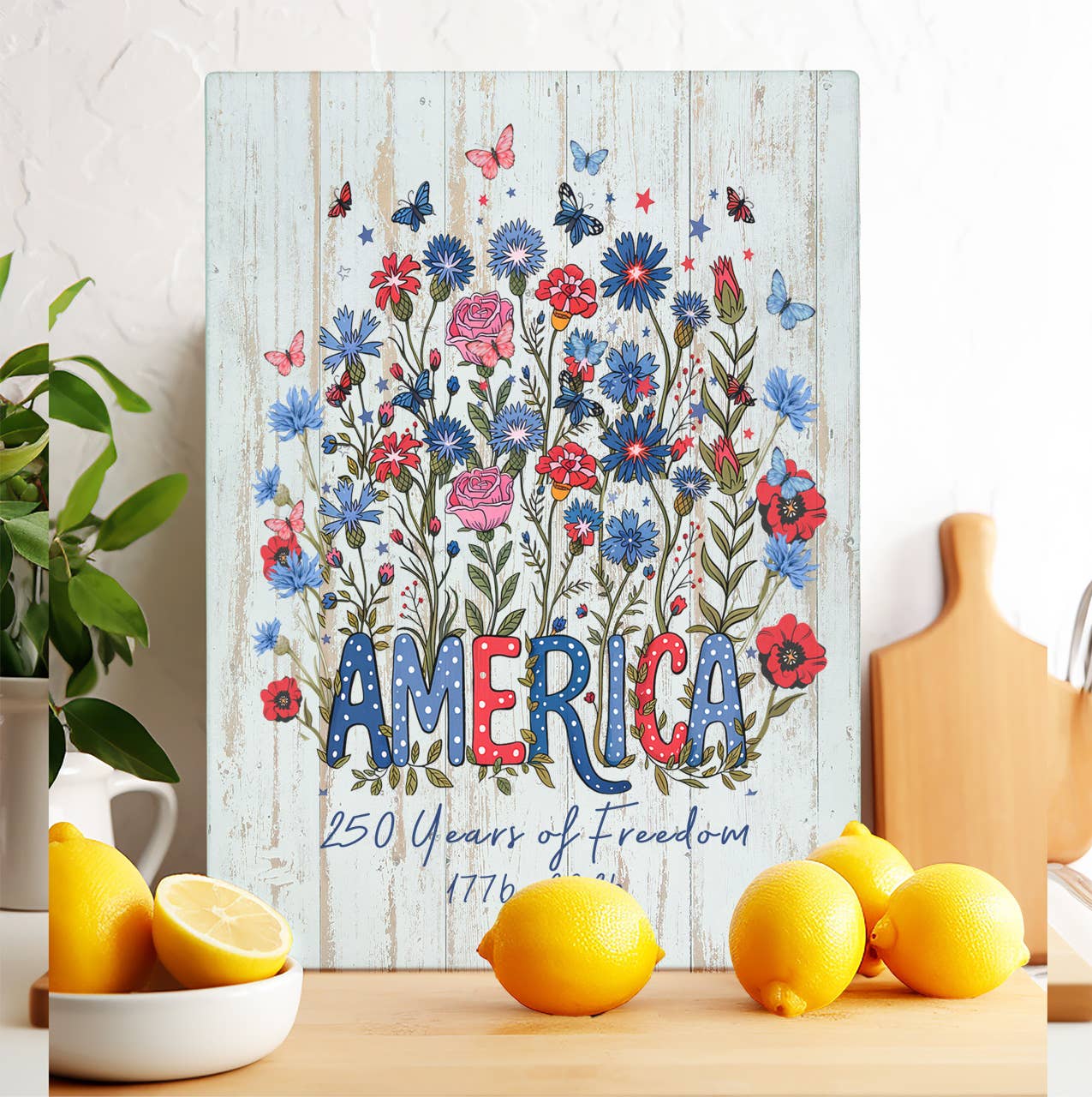 Patriotic Collage 250 Anniversary Glass Cutting Board