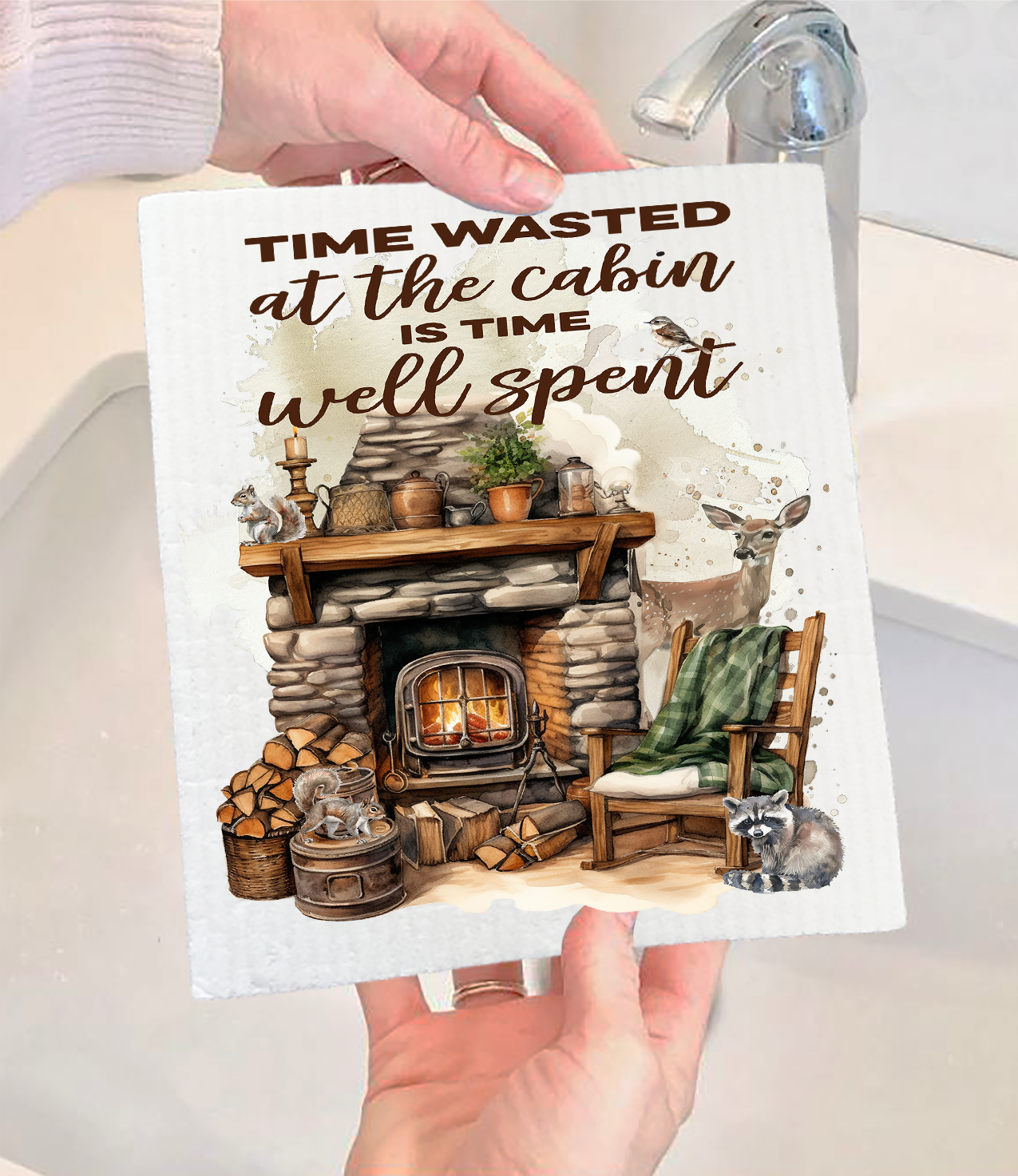 Time at the Cabin Well Spent Swedish Dishcloth (Set of 2)