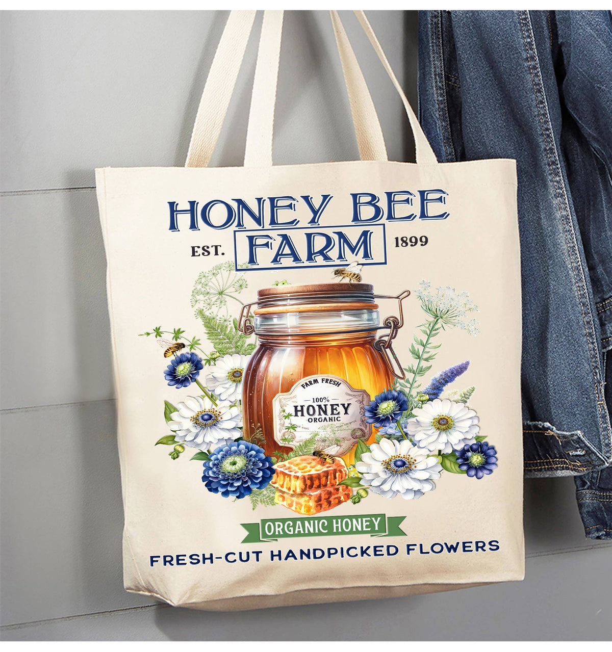 Modern Farmhouse Honey Bee Farm Canvas Tote Bag