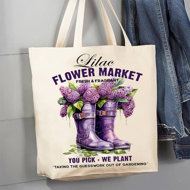Lilac Flower Market Garden Boots Canvas Tote Bag