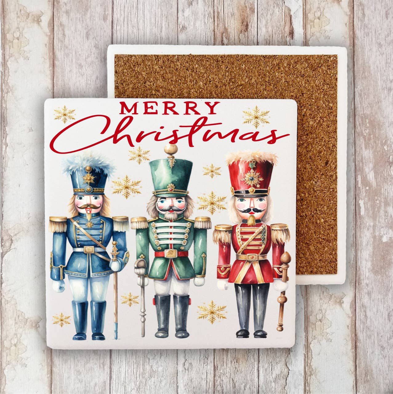 Merry Christmas Holiday Nutcrackers Stone Coaster (Set of 2)